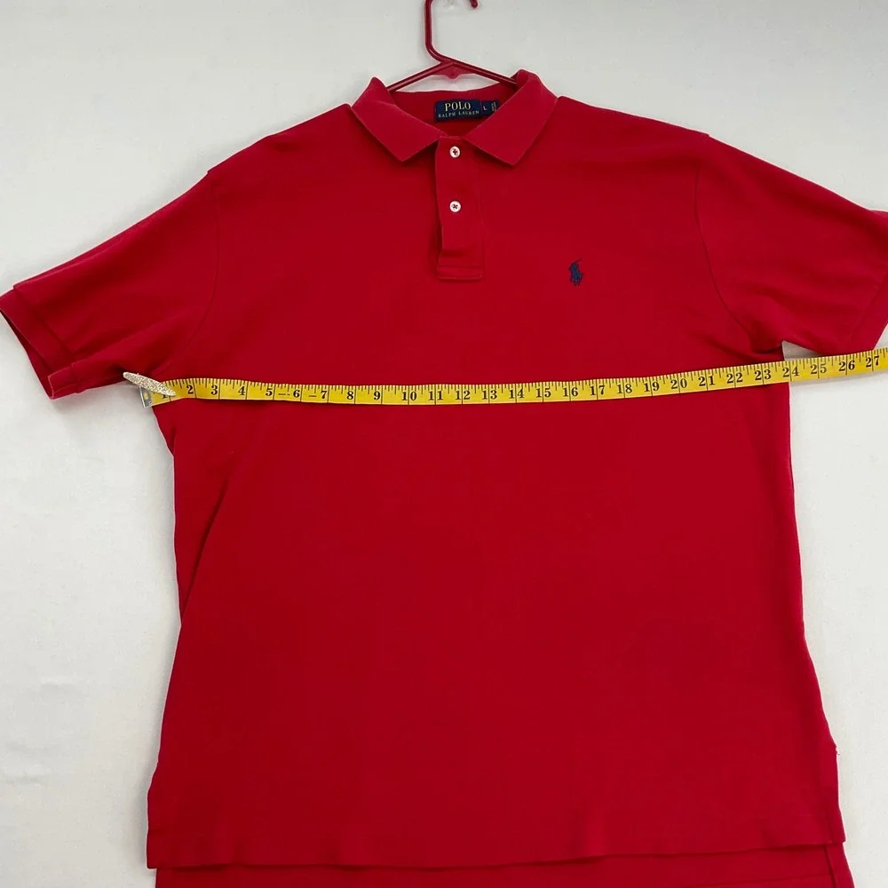 Polo Ralph Lauren Mens Large Red Short Sleeve Cotton Polo‎ Shirt Navy Blue Pony
